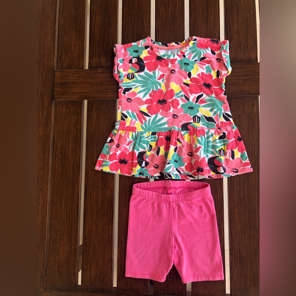 Cat & Jack Pink Floral Peplum Top with Hot Pink Shorts